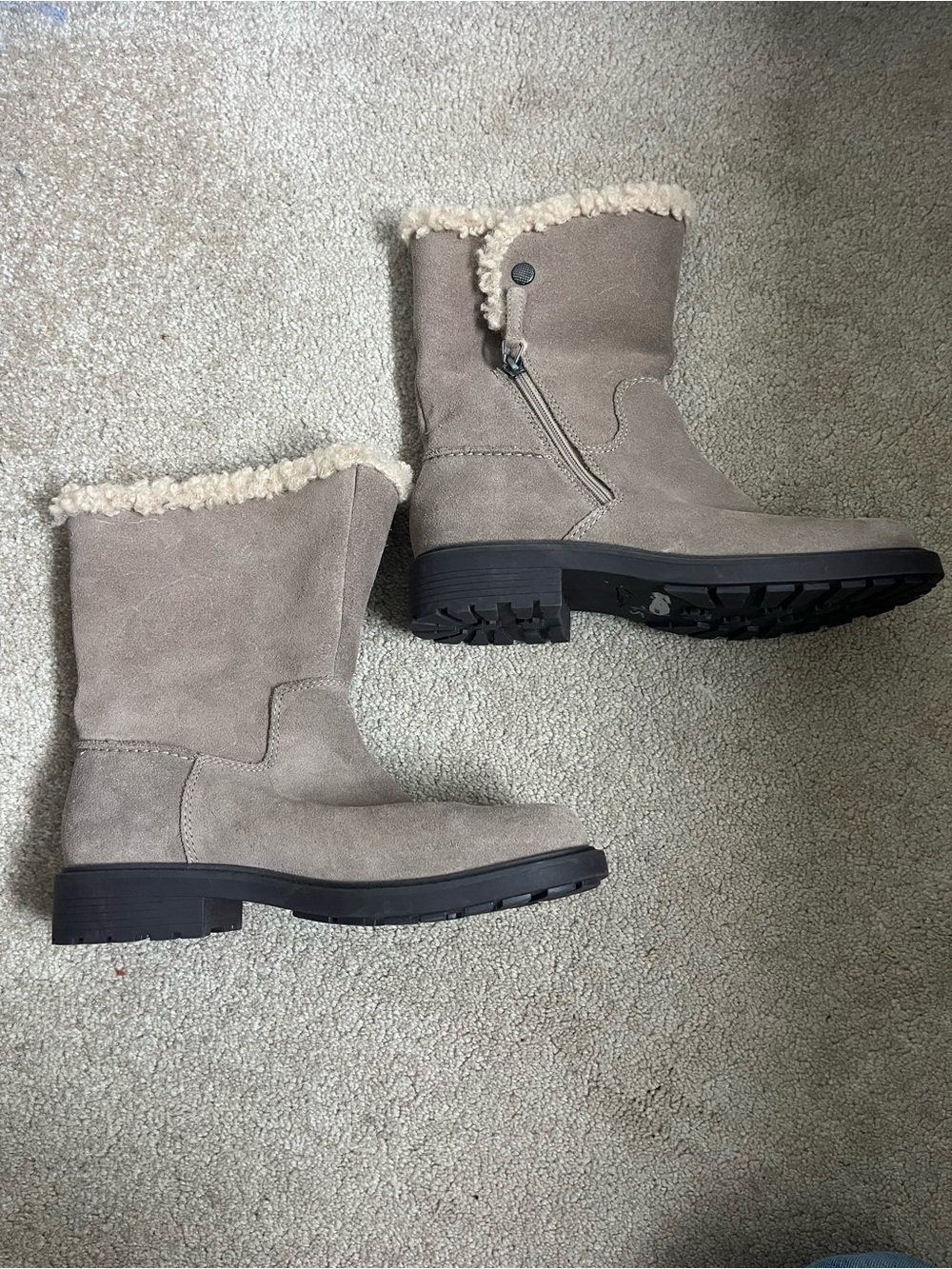 Collection by Clarks Opal Zip Taupe Suede Faux-Shearling Winter Ankle Booties